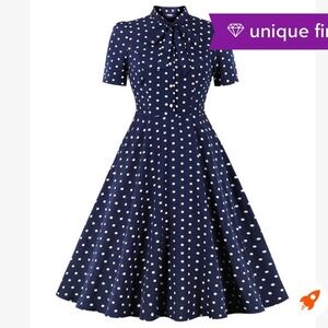 GYK Vintage style Blue Polka Dot Dress